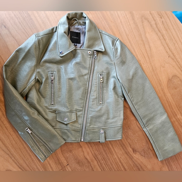 Dynamite faux leather moto jacket. Size XS. Olive green. Great condition. - Picture 4 of 13